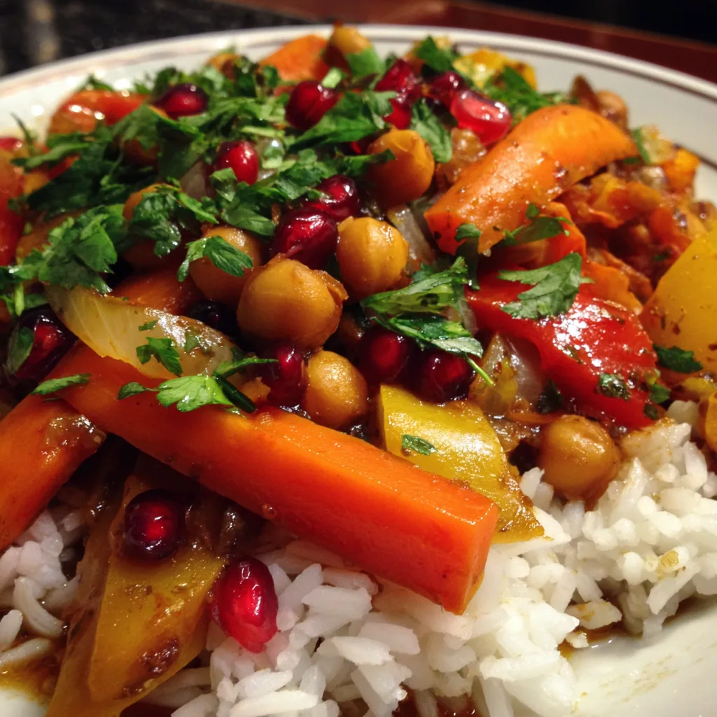 30-minute vegetarian Moroccan one-pot with chickpeas and vegetables