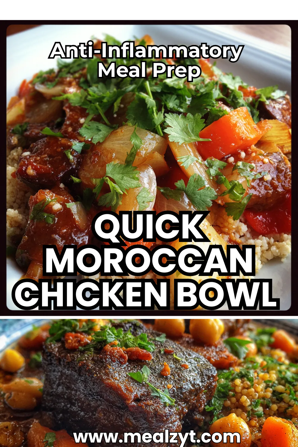Easy Moroccan chicken with chickpeas, tomatoes, and spices in a white skillet, topped with fresh cilantro.