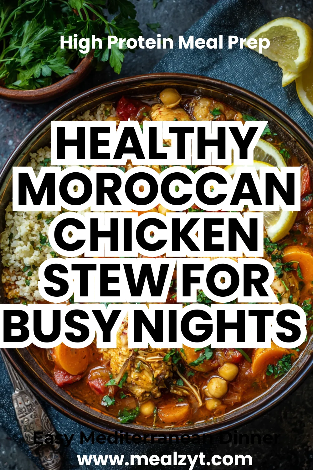 Healthy Moroccan chicken stew with vegetables in a white bowl