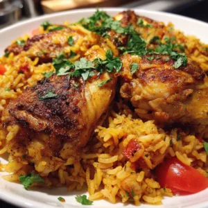 One-pot Moroccan chicken and rice in a skillet with herbs and lemon