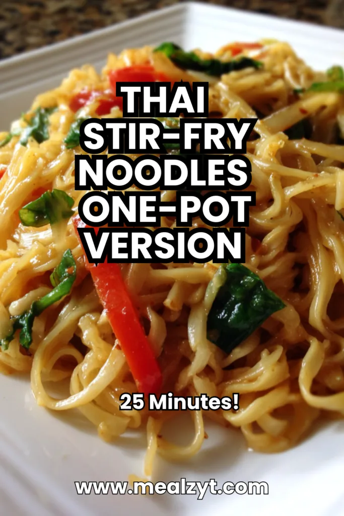 Thai stir-fry noodles with linguine, scrambled eggs, zucchini, mushrooms in sweet-spicy sauce with brown sugar, soy sauce, sriracha, fresh ginger, topped with crushed peanuts and cilantro