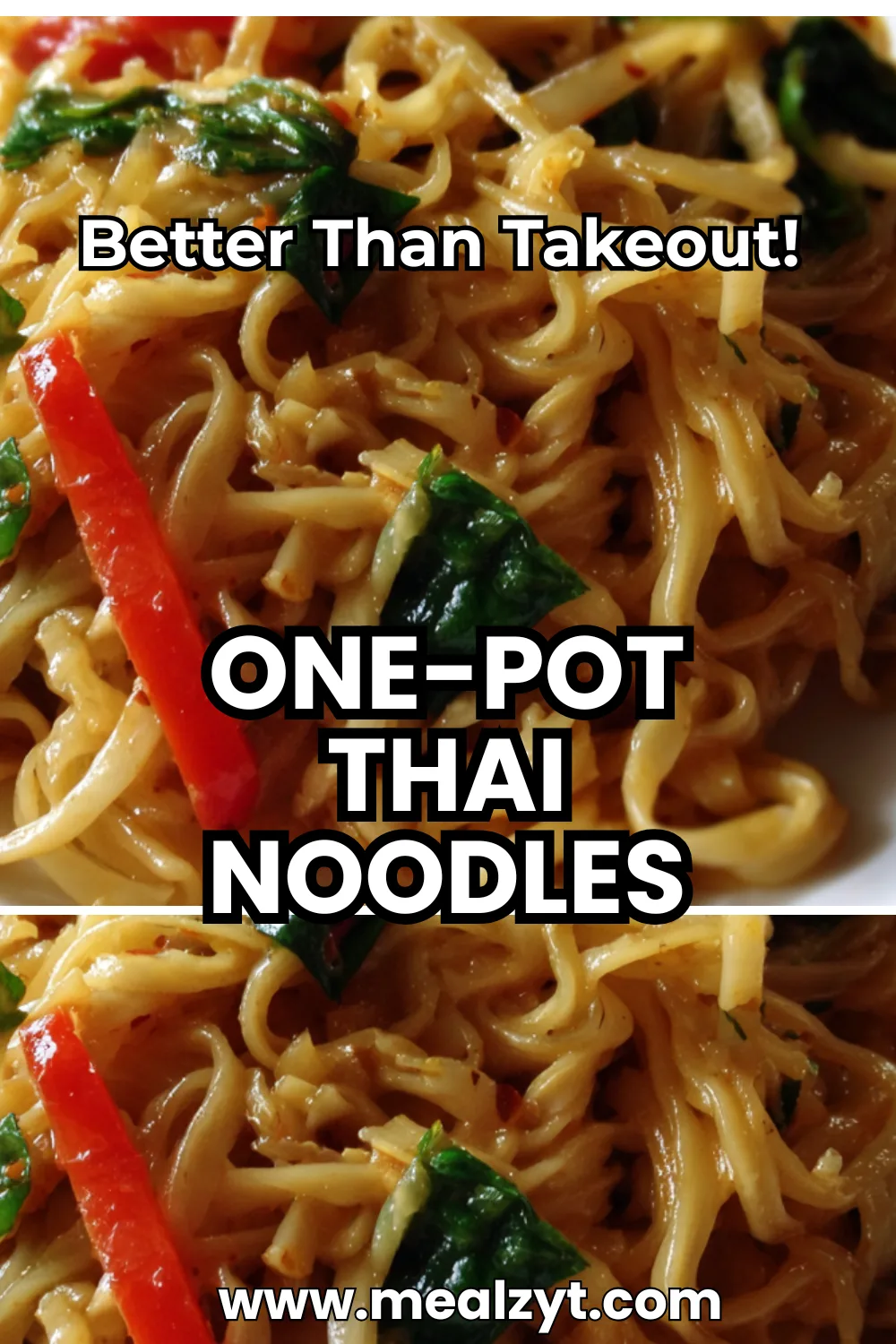 Thai stir-fry noodles with linguine, scrambled eggs, zucchini, mushrooms in sweet-spicy sauce with brown sugar, soy sauce, sriracha, fresh ginger, topped with crushed peanuts and cilantro