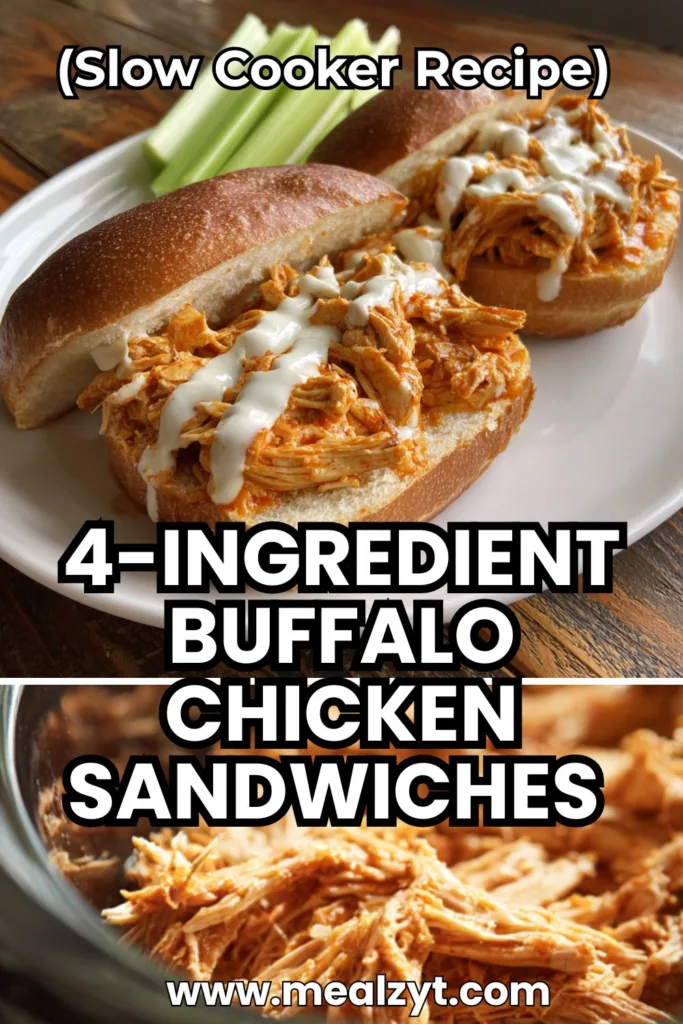 Easy Crockpot Buffalo Chicken Sandwiches (Just 4 Ingredients!)