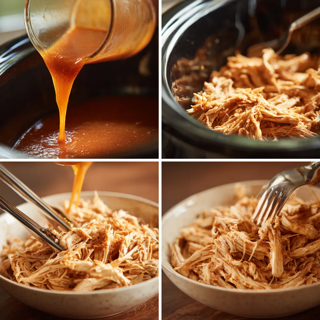 Easy crockpot buffalo chicken sandwich with shredded spicy chicken on brioche bun with ranch dressing